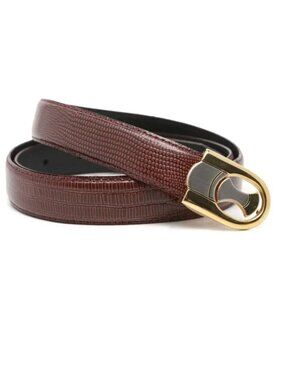 Vintage Brown Lizard Embossed Leather Belt Gold Silver Two Tone Buckle 38"